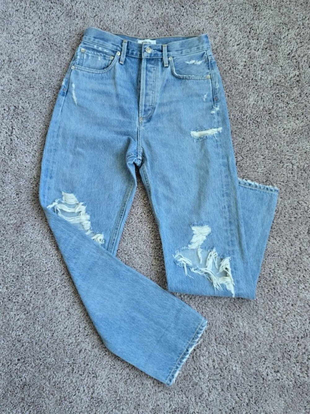 AGOLDE 90s Mid Rise Loose Fit Jeans Fall Out Distressed Blue Womens Denim 24